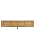 Meuble TV arrondi naturelle 4 portes et pieds métal noir - 200x40x55 cm