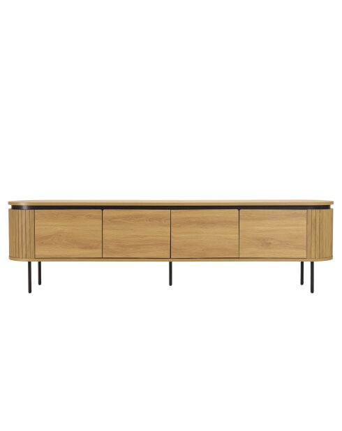 Meuble TV arrondi naturelle 4 portes et pieds métal noir - 200x40x55 cm