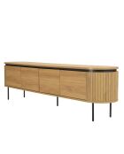 Meuble TV arrondi naturelle 4 portes et pieds métal noir - 200x40x55 cm