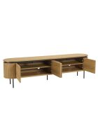 Meuble TV arrondi naturelle 4 portes et pieds métal noir - 200x40x55 cm