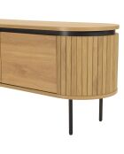 Meuble TV arrondi naturelle 4 portes et pieds métal noir - 200x40x55 cm