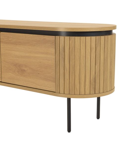 Meuble TV arrondi naturelle 4 portes et pieds métal noir - 200x40x55 cm