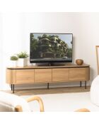 Meuble TV arrondi naturelle 4 portes et pieds métal noir - 200x40x55 cm