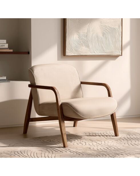 Fauteuil en bois de teck recyclé beige - 67x92x81 cm