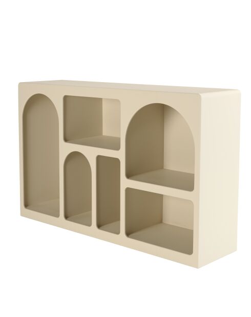 Buffet en bois peint 6 niches beige - 120x30 cm