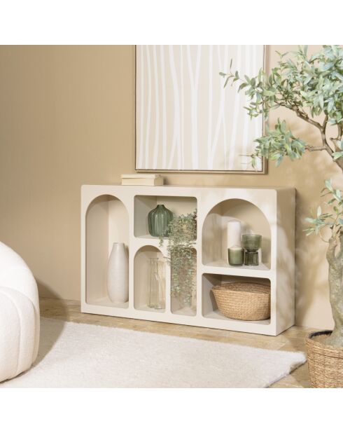 Buffet en bois peint 6 niches beige - 120x30 cm
