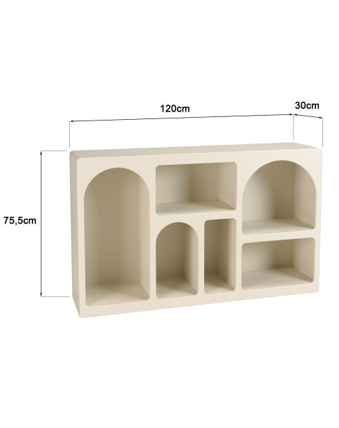 Buffet en bois peint 6 niches beige - 120x30 cm