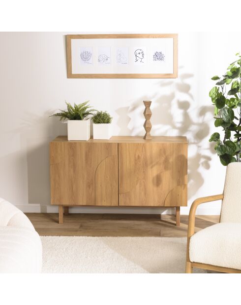 Buffet 2 portes décor motif arrondi naturelle - 120x42x75 cm
