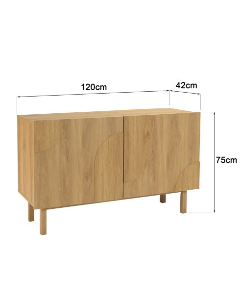 Buffet 2 portes décor motif arrondi naturelle - 120x42x75 cm