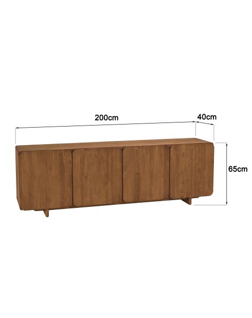 Buffet 4 portes en bois de teck recyclé marron - 200x65 cm