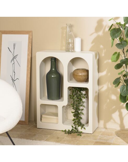 Étagère en bois peint 4 niches beige - 60x24 cm
