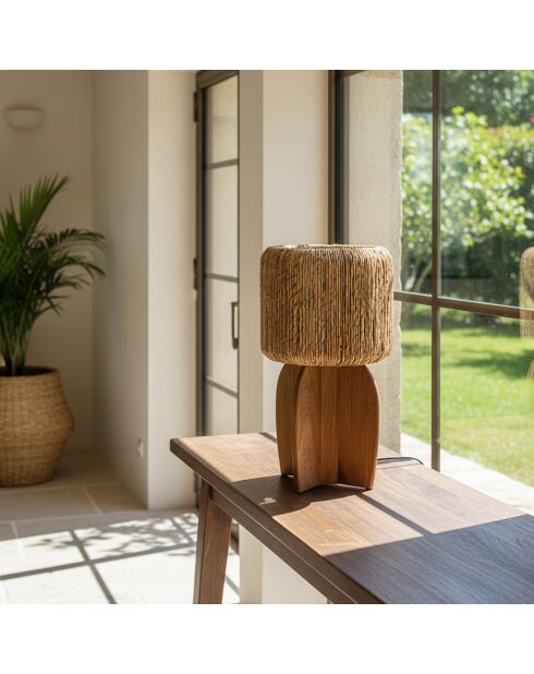 Lampe en bois de teck recyclé naturelle - 30x30 cm