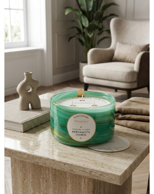 Bougie parfumée en verre wavy Berga vert - 540g