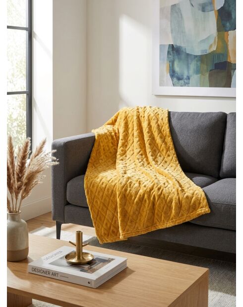 Plaid giallo in flanella diamantata - 180x230cm