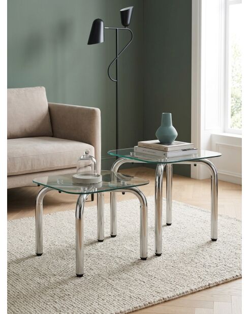 Set van 2 zilveren Hecate glazen salontafels