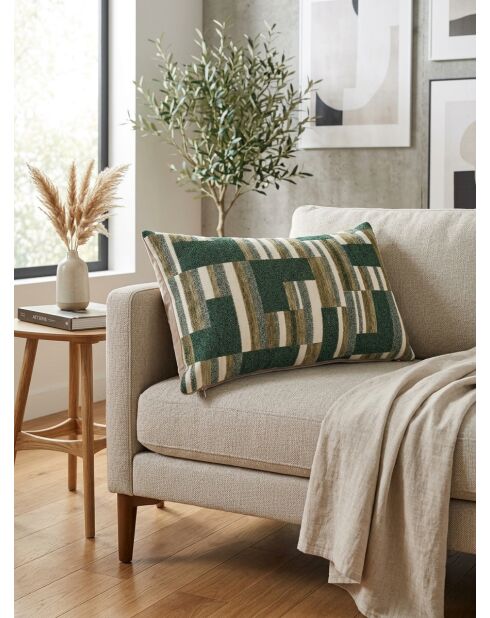 Coussin Jacquard en chenille Calix vert kaki - 30x50cm