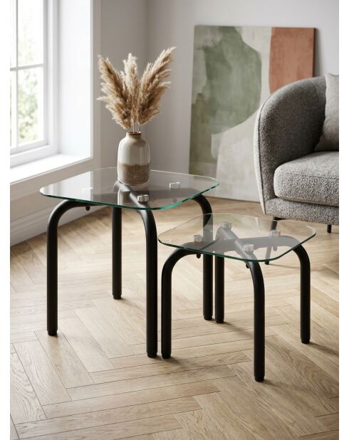 Set van 2 zilveren Hecate glazen salontafels
