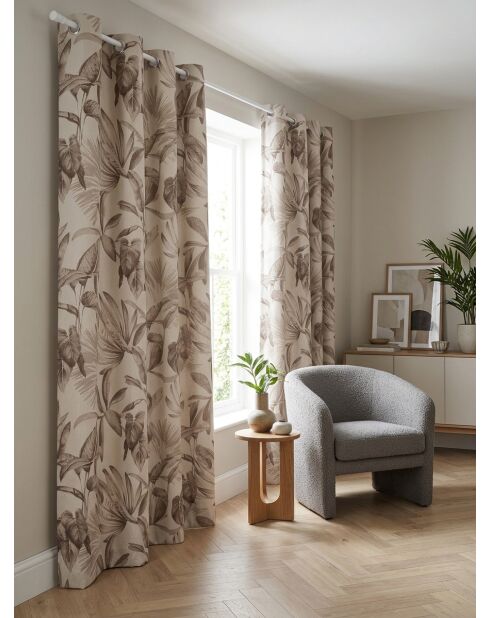 Tenda Elena beige con stampa in lino - 135x260cm