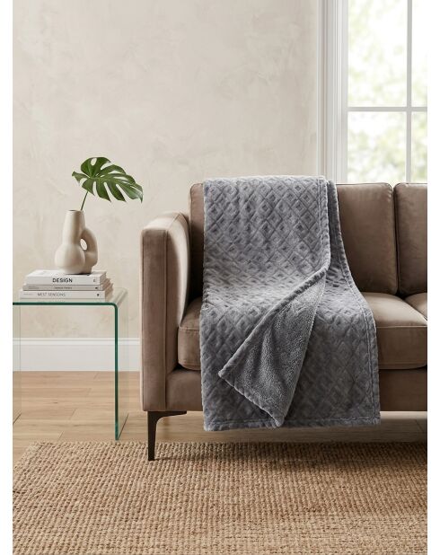 Plaid grigio in flanella diamantata - 125x150cm