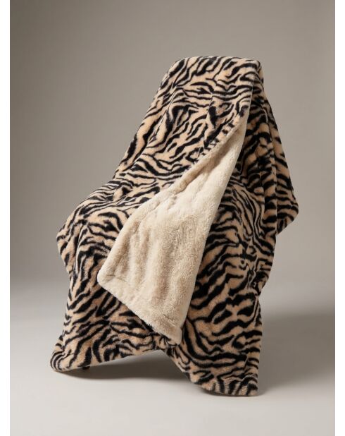 Plaid in pelliccia d'orana con stampa tigre nera - 120x160cm