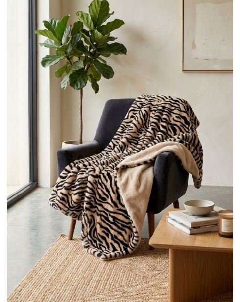 Plaid in pelliccia d'orana con stampa tigre nera - 120x160cm