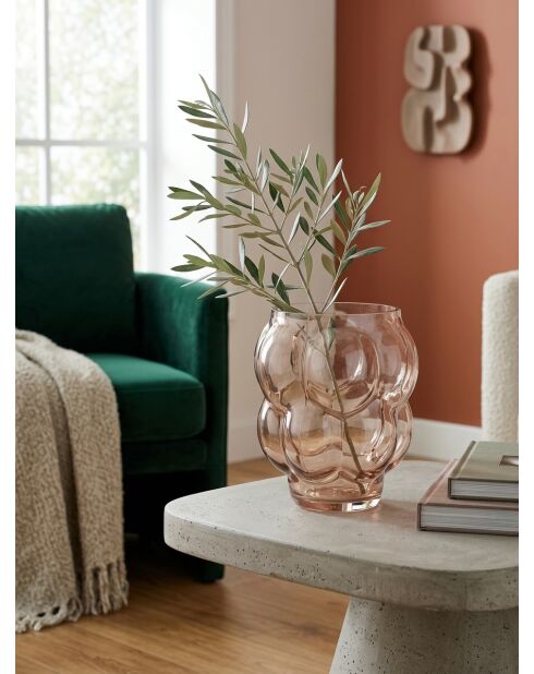 Vase en verre soufflé Edia rose clair - H. 18cm