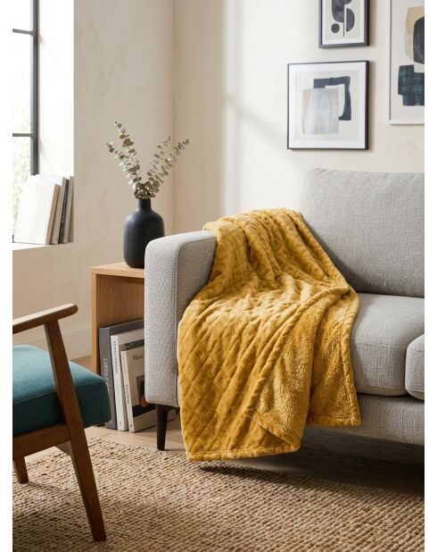 Plaid giallo in flanella diamantata - 125x150cm