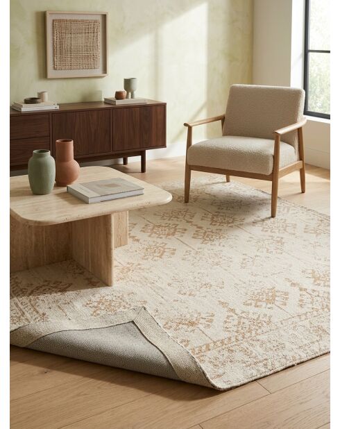 Tapis bouclette en coton Ozel beige lin - 120x170cm