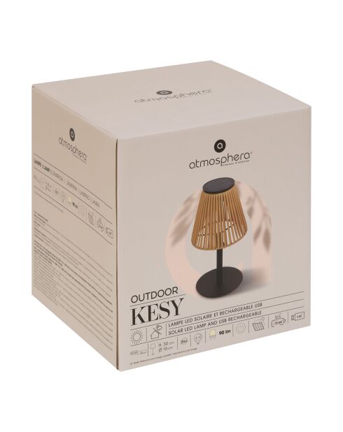 Lampe extérieur kesy noir / bois - H. 30cm
