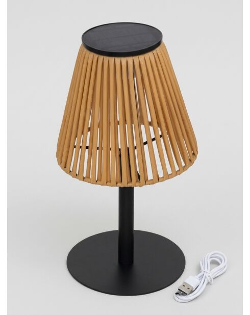Lampe extérieur kesy noir / bois - H. 30cm