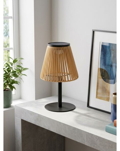 Lampe extérieur kesy noir / bois - H. 30cm