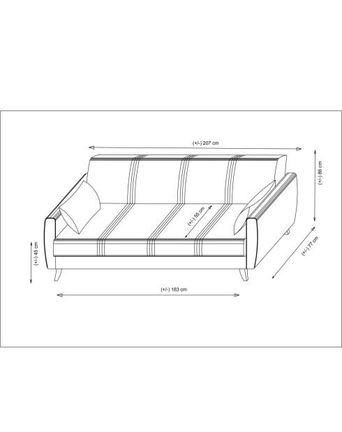 Canapé-lit 3 places Zaden beige - 207x86x77 cm