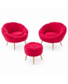 Ensemble fauteuil à oreilles et pouffe Lida Wellsoft fuchsia - 3 pièces