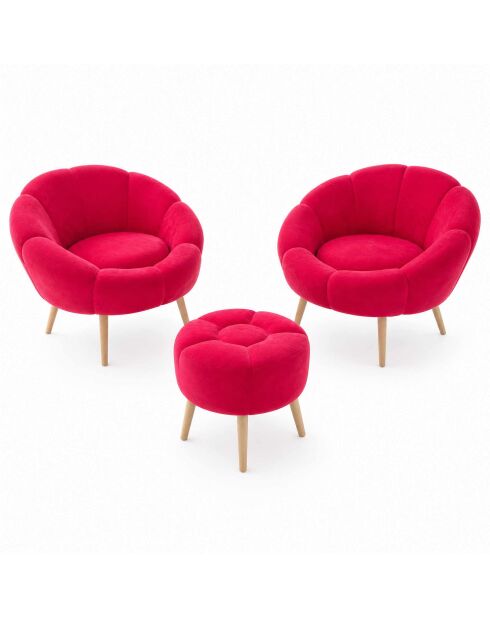 Ensemble fauteuil à oreilles et pouffe Lida Wellsoft fuchsia - 3 pièces
