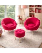 Ensemble fauteuil à oreilles et pouffe Lida Wellsoft fuchsia - 3 pièces
