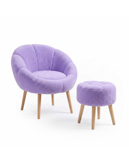 Ensemble fauteuil à oreilles et pouffe Lida lilas - 75x100x42 cm/45x45 cm