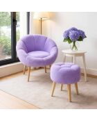 Ensemble fauteuil à oreilles et pouffe Lida lilas - 75x100x42 cm/45x45 cm
