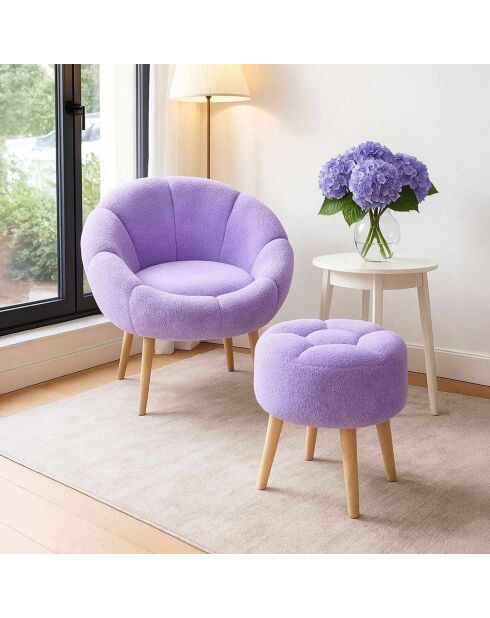 Ensemble fauteuil à oreilles et pouffe Lida lilas - 75x100x42 cm/45x45 cm