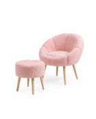 Ensemble fauteuil à oreilles et pouffe Lida rose - 75x100x42 cm/45x45 cm