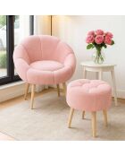 Ensemble fauteuil à oreilles et pouffe Lida rose - 75x100x42 cm/45x45 cm