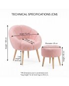 Ensemble fauteuil à oreilles et pouffe Lida rose - 75x100x42 cm/45x45 cm