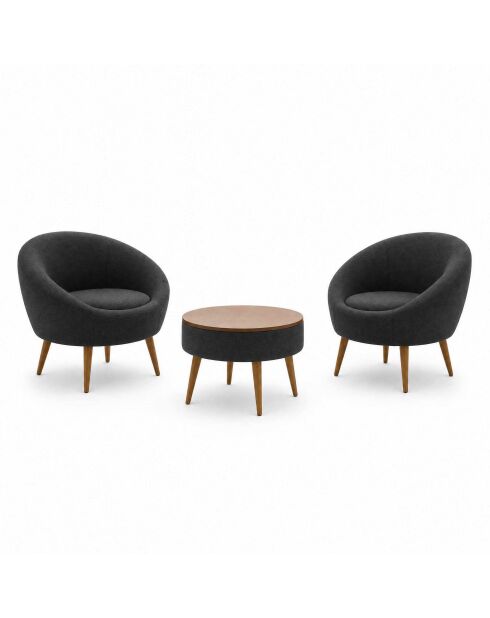 Juego de sillón y mesa de café Lida Linen, color antracita, 3 piezas