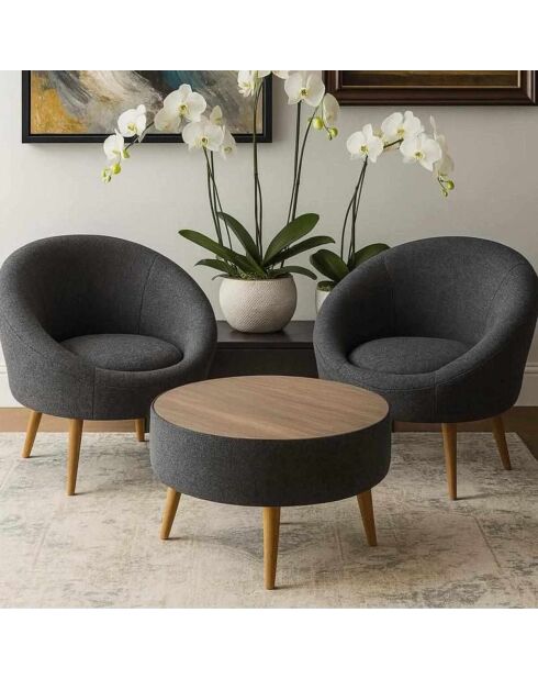 Juego de sillón y mesa de café Lida Linen, color antracita, 3 piezas