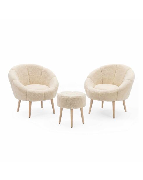 Lida Wellsoft crèmekleurige set van vleugelstoel en voetenbank - 3 stuks
