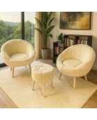 Lida Wellsoft Ohrensessel und Fußhocker, cremefarben, 3-teilig