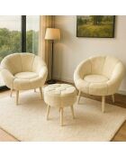 Lida Wellsoft Ohrensessel und Fußhocker, cremefarben, 3-teilig