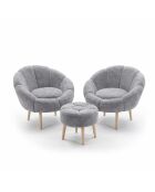 Lida Wellsoft Set mit Ohrensessel und Fußhocker, grau, 3-teilig