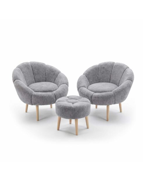 Lida Wellsoft Set mit Ohrensessel und Fußhocker, grau, 3-teilig