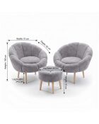 Lida Wellsoft Set mit Ohrensessel und Fußhocker, grau, 3-teilig