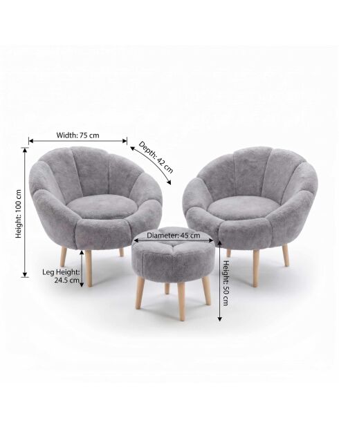 Lida Wellsoft Set mit Ohrensessel und Fußhocker, grau, 3-teilig